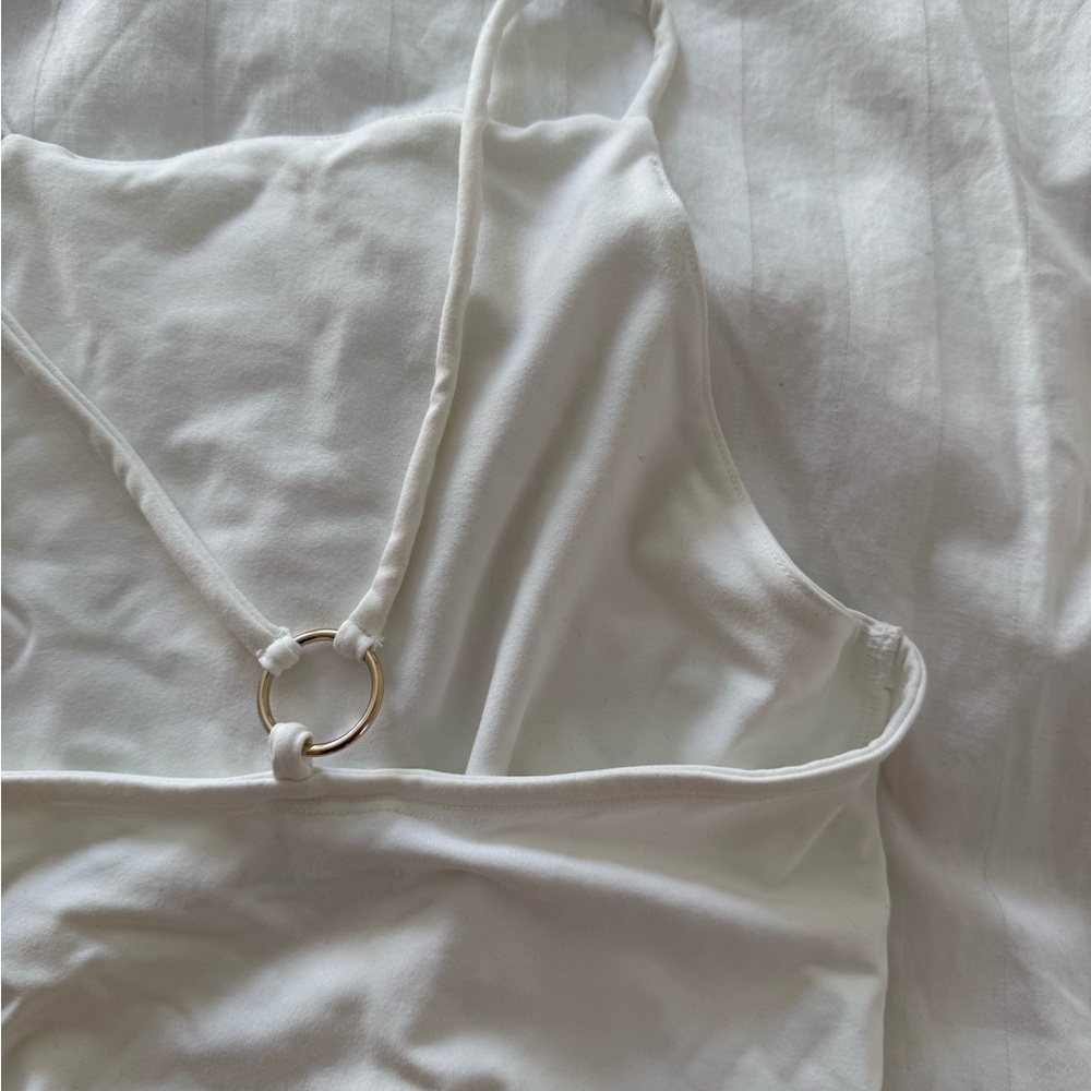 SOLD Abercrombie & Fitch White Strappy Bodysuit with Gold Ring Detail